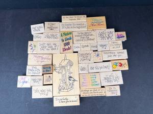 Assorted Wooden Rubber Stamp Blocks - Greeting, Birthday & Motivational Messages