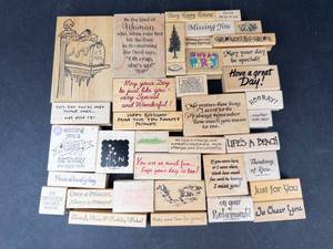 Wood Block Rubber Stamp Sentiments Lot - Holiday & Greeting Quotes