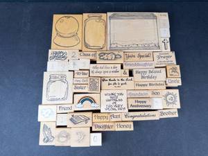 Assorted Wood Mounted Rubber Stamps - Sentiments & Decorative Images
