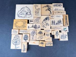Assorted Nature Scene Rubber Stamp Blocks - Forests, Trees and Wildlife (Wood Block Set)