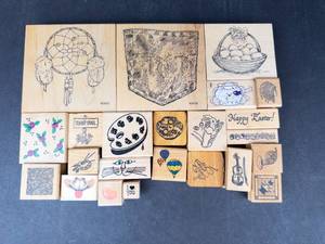 Assorted Wooden Rubber Stamp Blocks - Easter, Animals & Floral Designs