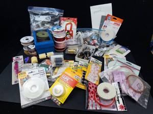 Velcro & Assorted Craft Supplies Lot - Foam Mounting Tape, Ribbon & Paper Embellishments