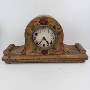 Vintage Hand-Painted Floral Mantel Clock with Exposed Brass Gear Movement-Not Tested