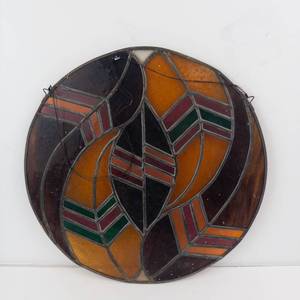 Vintage Circular Stained Glass Panel - Geometric Leaded Glass Hanging Artwork