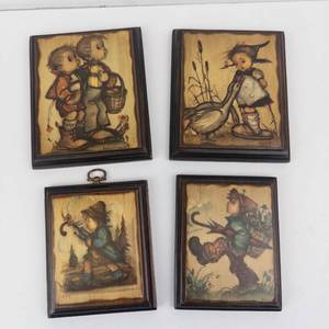 Hummel Hand Painted Wooden Wall Plaques (Lot of 4) - Signed Panels