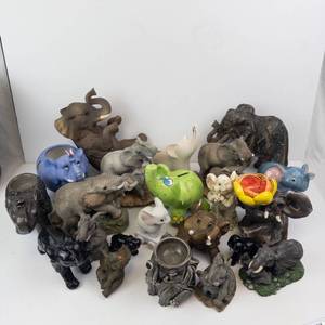 Assorted Elephant Figurines - Resin Stone-Style Sculptures