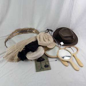 Assorted Vintage Hats, Mirrors & Umbrellas - Antique Accessories