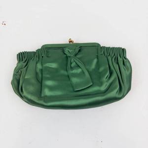 Williams Signed Vintage Green Satin Clutch with Mirror