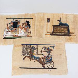 Vintage Egyptian Papyrus Wall Art - Three Women Scene with Anubis Panel