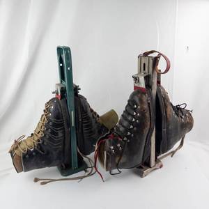 Antique Ski Boots with Metal Carriers (Lot of 2)