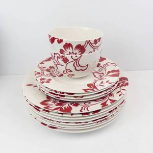 Martha Stewart Collection Red Floral Dinnerware Set - Assorted Plates & Bowls