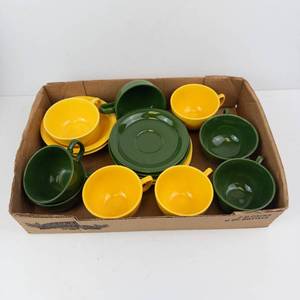 Homer Laughlin Assorted Green & Yellow Ceramic Mugs