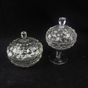 Set of 2 Clear Glass Candy Dishes with Lids