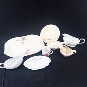 Floral Pattern China Assortment - Plates, Teacups, Saucers & Creamer