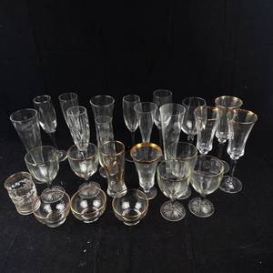 Assorted Stemware Glasses - Etched Starburst Motifs in Clear Glass