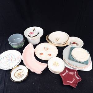 Assorted Glassware Bowls & Plates - Vintage Floral & Car Motif Patterns