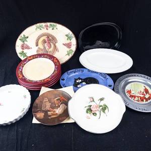 Assorted Ceramic Plates & Platters - Norman Rockwell The Ship Builder & Floral Motifs