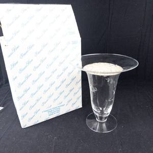 Princess House Floral Etched Crystal Vase - Tall Clear Hurricane-Style