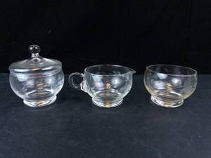 Princess House Heritage Pattern Crystal Creamer & Sugar Bowl Set (Lot of 3)