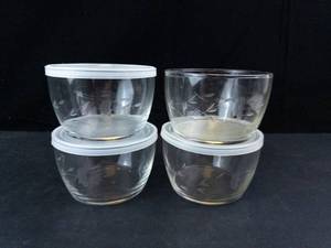 Princess House Glass Bowls with Lids - Etched Leaf Pattern (Set of 4)