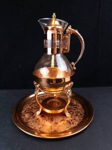 Princess House Vintage Copper Coffee Carafe with Glass Server, Stand & Tray
