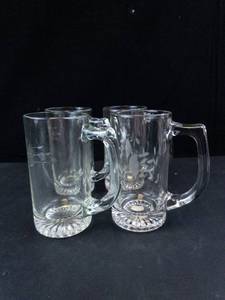 Princess House Clear Glass Mugs with Etched Leaf Pattern