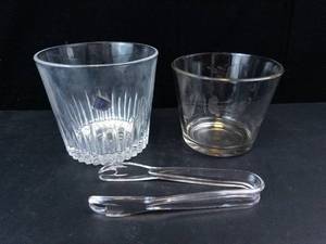 Princess House Heritage Crystal Ice Buckets with Glass Ice Tongs