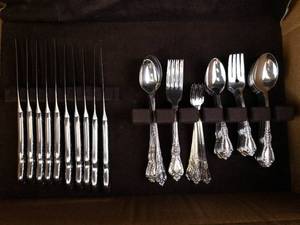 Assorted Silverware Set with Ornate Handles in Drawer Organizer