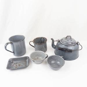 Crackle-Glaze Ceramic Tea Set with Teapot, Mugs, Bowls & Tray
