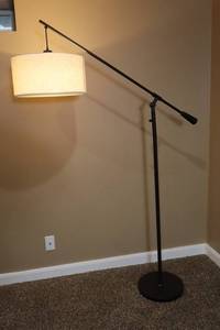 Cantilever Drop Pendant Floor Lamp with Linen Drum Shade
