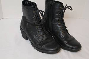 Womens Black Leather Lace-Up Ankle Boots Size 41
