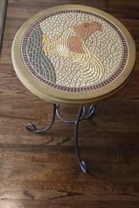 Round Mosaic Rooster Accent Table