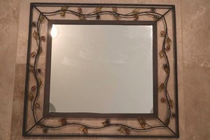 Decorative Wrought Iron Wall Mirror with Glass Accents