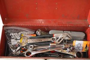 Red Metal Toolbox With Hand Tools Mixed Lot