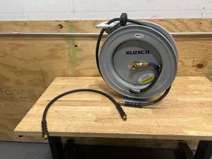 Klutch Auto-Rewind Air Hose Reel with 3/8in. x 50ft. Rubber Hose, 300 PSI MSRP $139.99