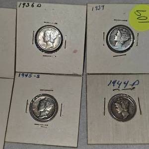 1935D,36D,39,44P,45,45S Mercury Dimes 10c Lot of 6