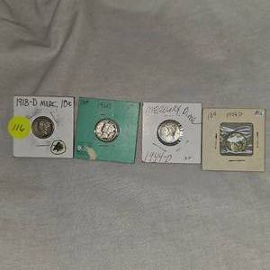 Lot of 4 Mercury Dimes as Pictured