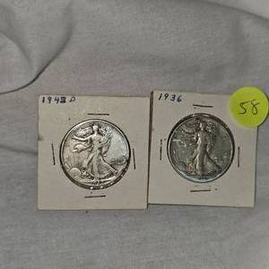 1956,1942D Wlking Liberty Half Dollars 50c