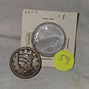 1853 Braided Hair Large Cent, VF, see pics