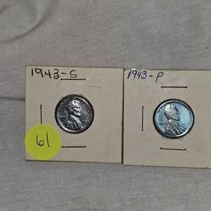 1943P,1943S Uncirculated Steel War Wheat Back Pennies