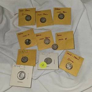 Lot of 10 Roosevelt Silver Dimes, 10c