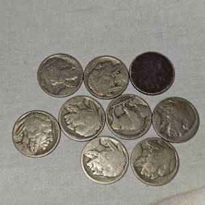 Lot of 9 Buffalo Nickels 5c