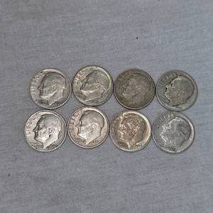 Lot of 8 Silver Roosevelt Dimes 10c