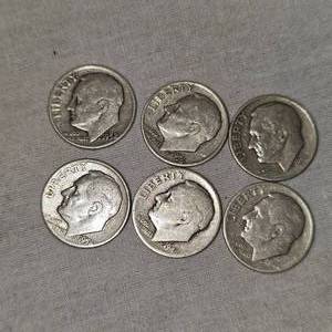 Lot of 6 Silver Roosevelt Dimes 10c