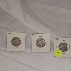 1883 AU V Nickel, 2-1911 V Nickels 5c