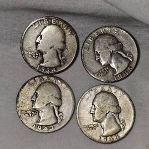 1943,1945,1944,1934 Washington 25c, Lot of 4