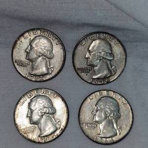 1956.1964.1964.1962 Washington 25c, Lot of 4