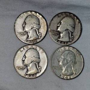 1944.1941.1942.1942 Washington 25c, Lot of 4