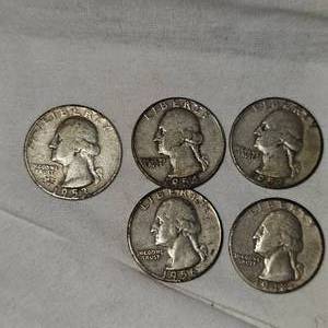 1956.1952.1954.1948.1953 Washington 25c, Lot of 5