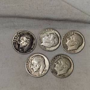 1963.1950.1957.1947.1961 Roosevelt Dimes 10c, Lot of 5